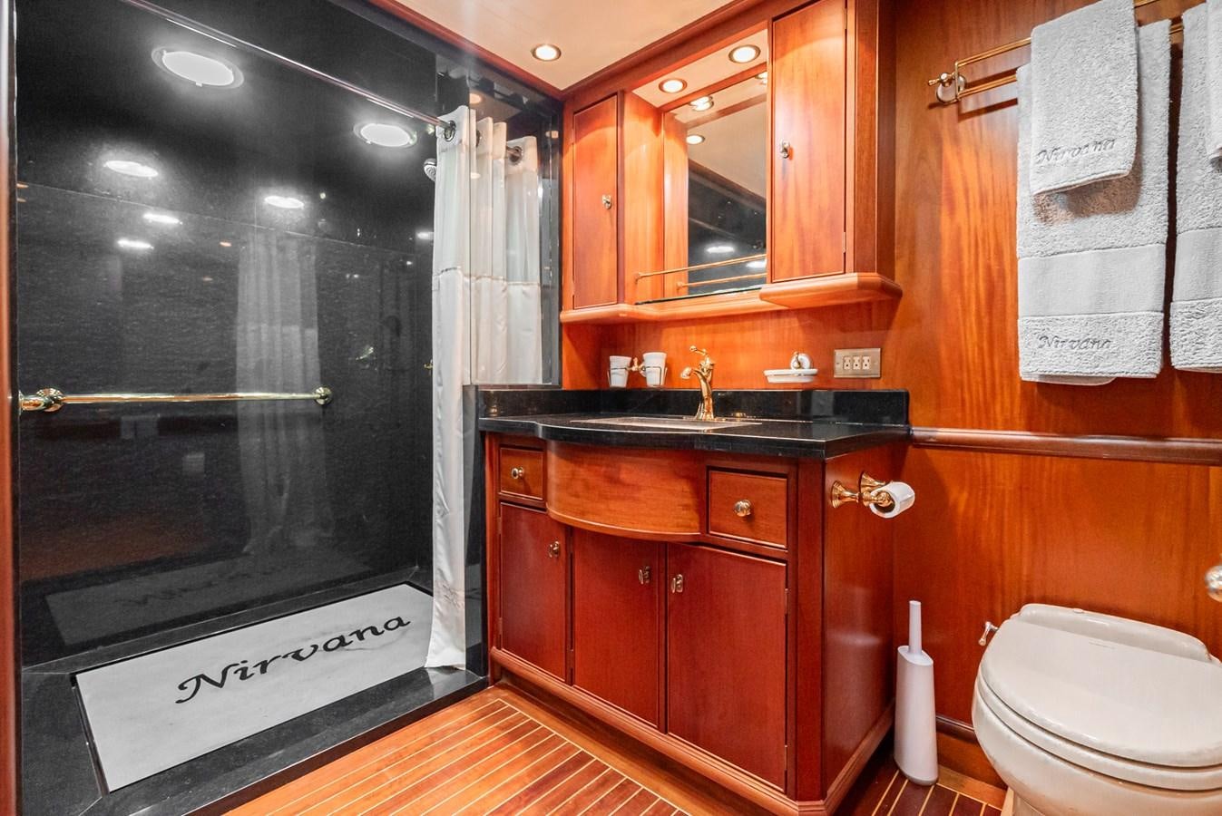 a bathroom with a sink and a toilet aboard NIRVANA Yacht for Sale