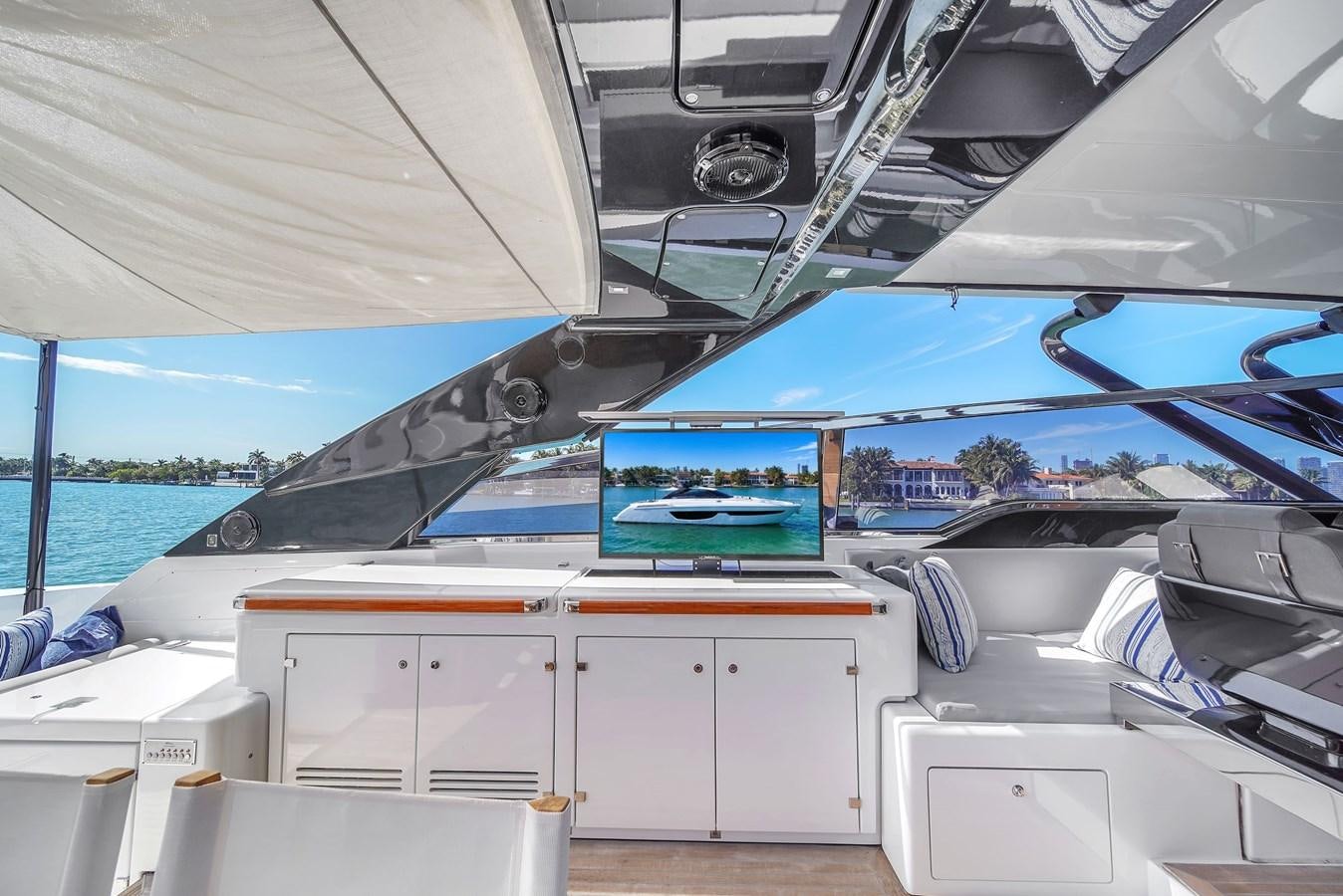 a boat with a large body of water in the background aboard RIVA 76' BAHAMAS Yacht for Sale