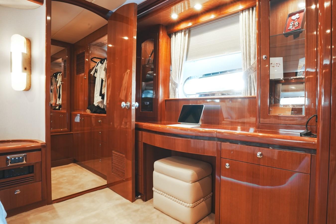 a room with a desk and a laptop aboard VIAGGIO Yacht for Sale