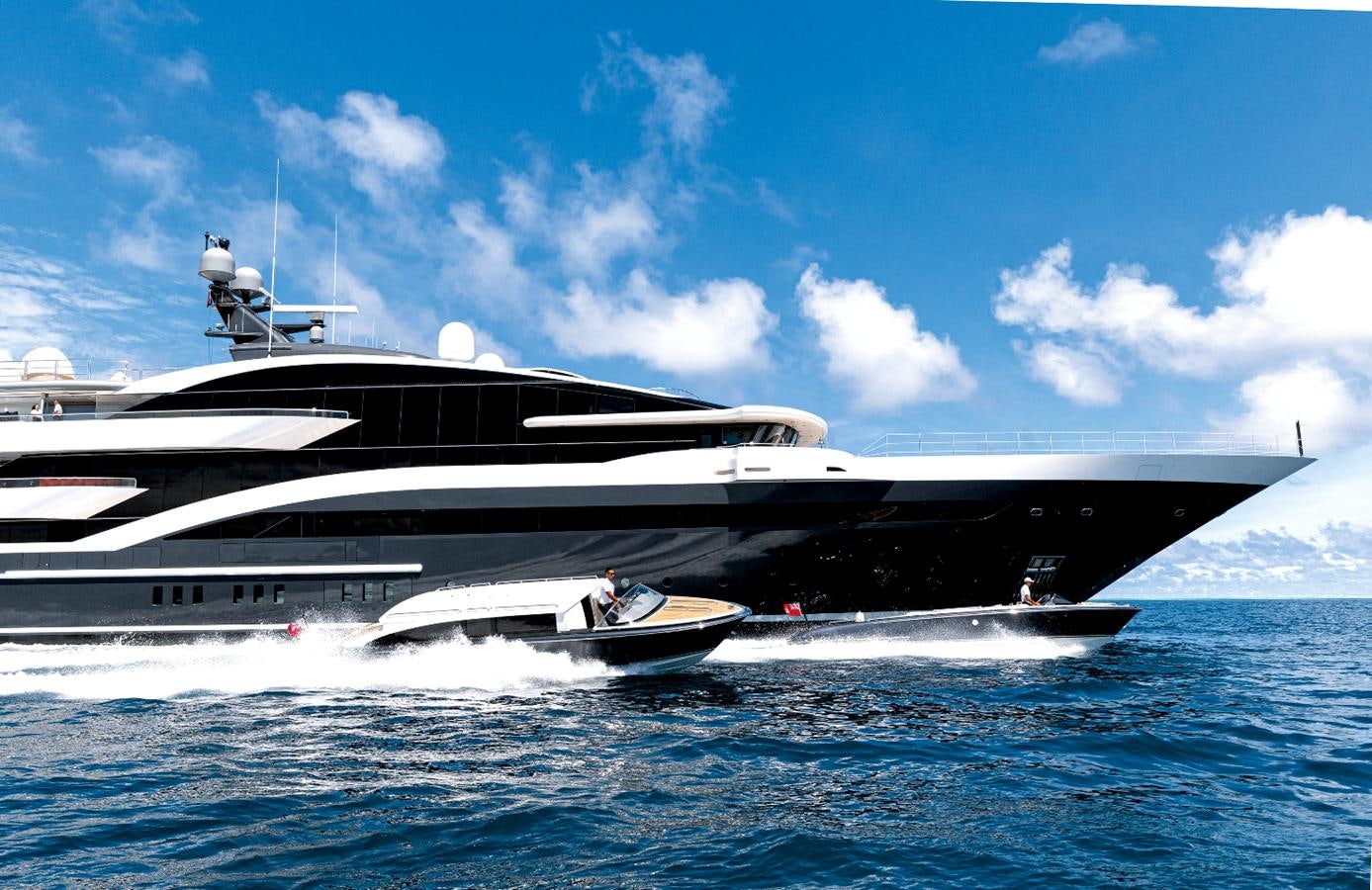 a large yacht in the water aboard LUNA Yacht for Sale