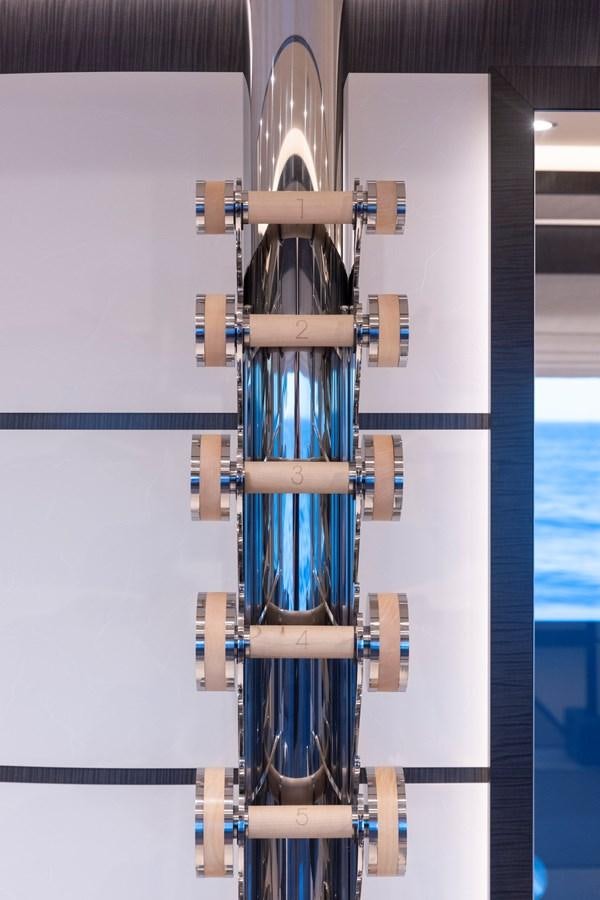 a rocket on a stand aboard LUNA Yacht for Sale