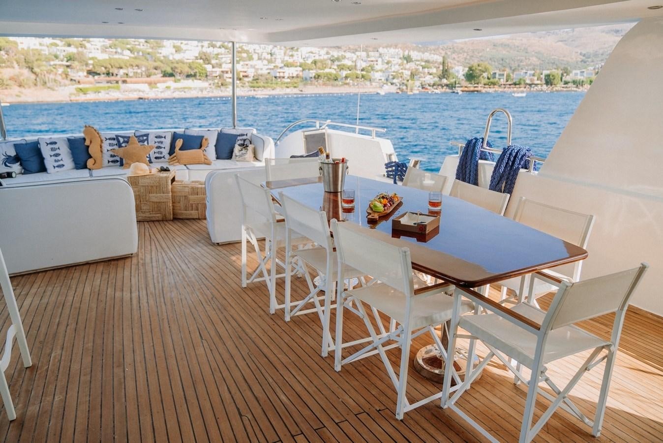 a table and chairs on a deck aboard CUSTOM MADE MOTORSAILER Yacht for Sale