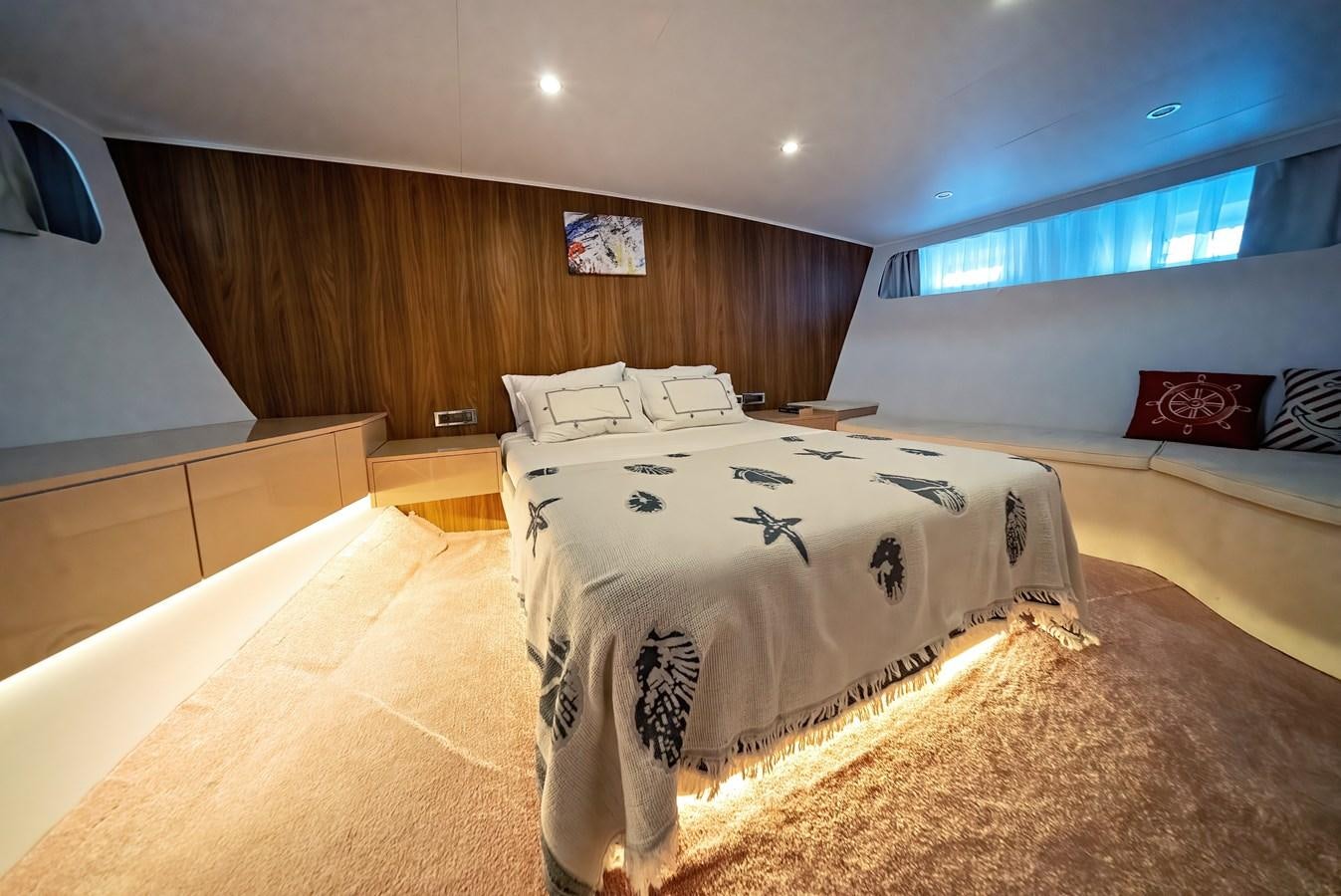 a bed in a room aboard CUSTOM MADE MOTORSAILER Yacht for Sale
