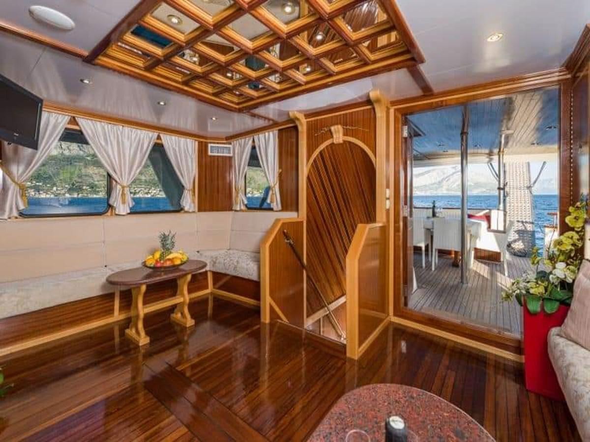 a room with a table and chairs aboard KORAB Yacht for Sale