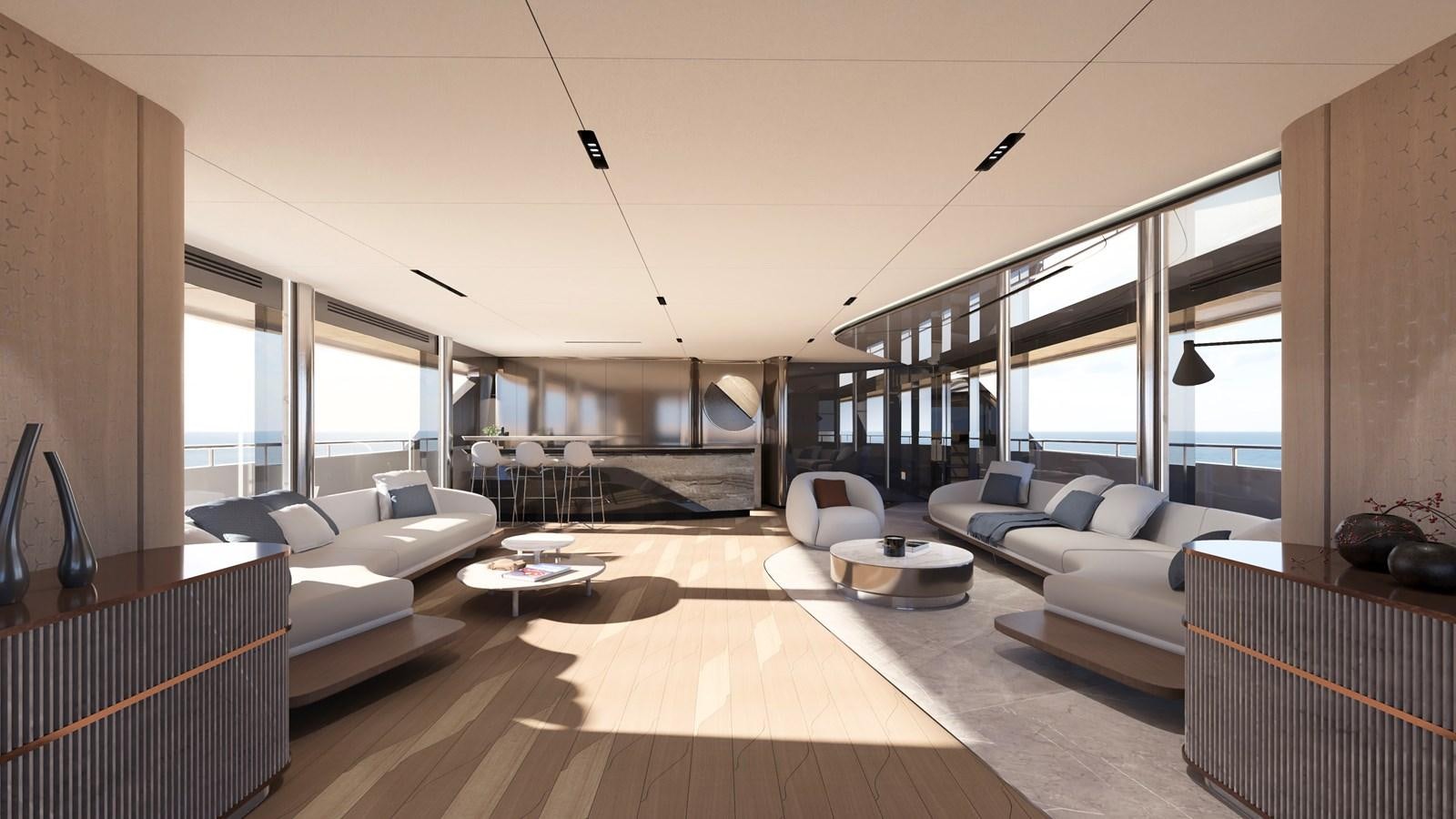 a modern looking living room aboard NL45/01 Yacht for Sale