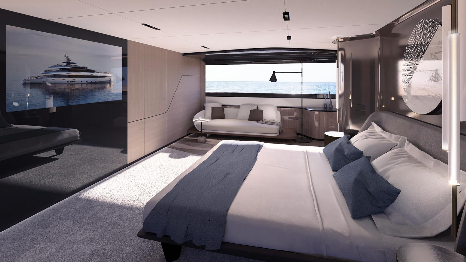 a room with a bed and a couch aboard NL45/01 Yacht for Sale