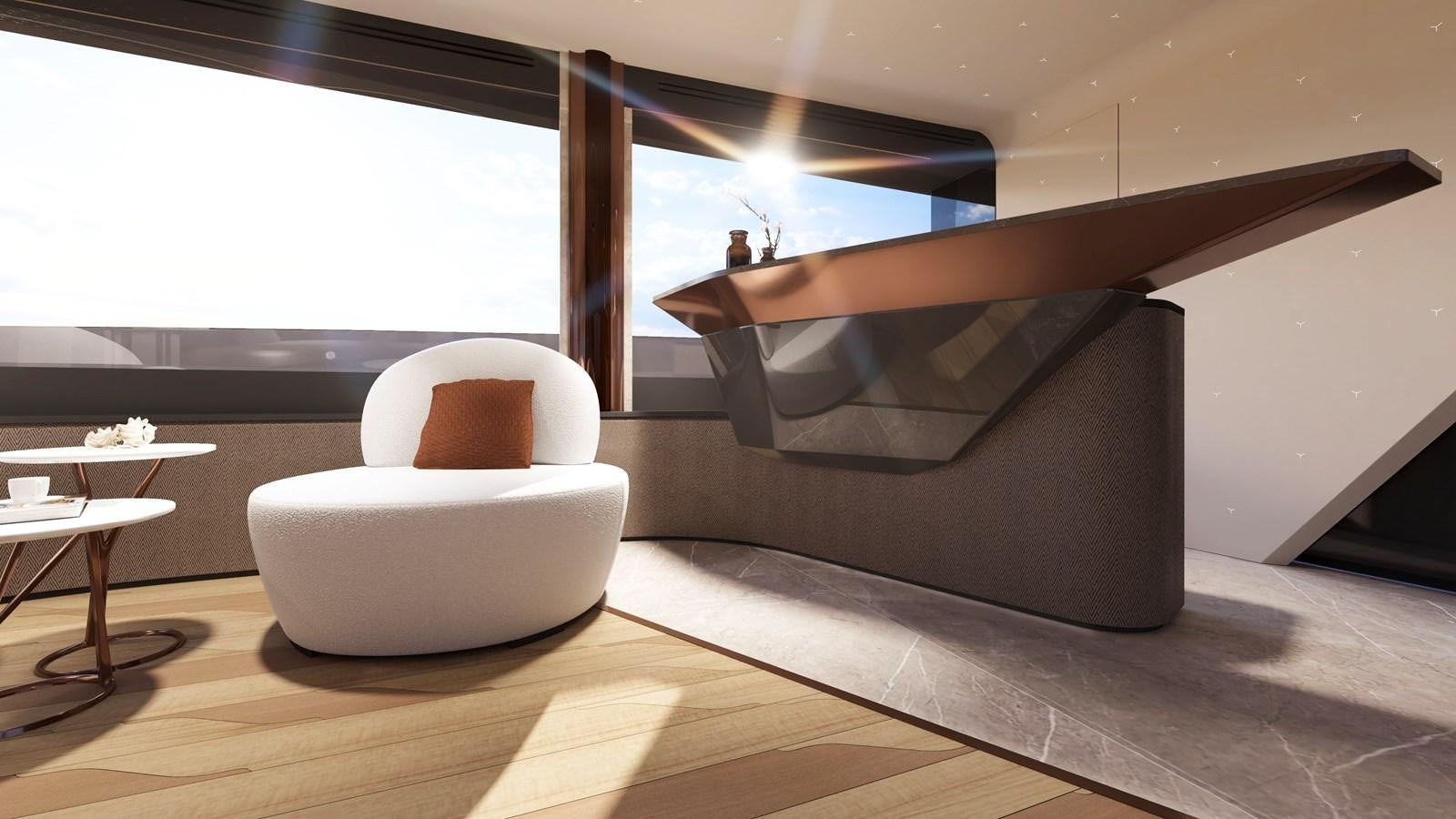 a room with a couch and a table aboard NL45/01 Yacht for Sale