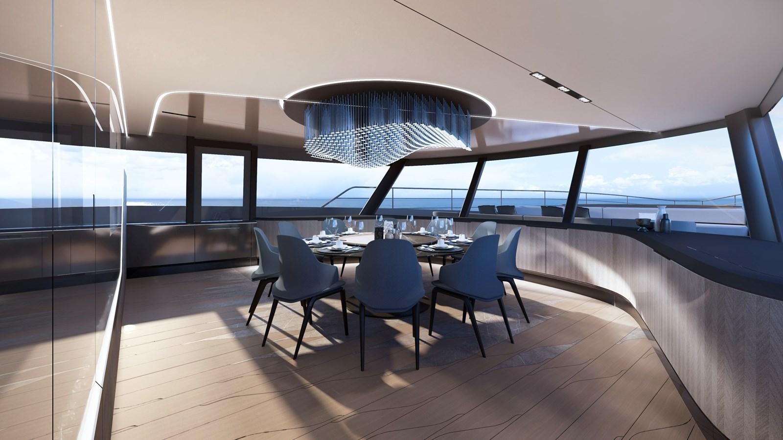 a room with a table and chairs aboard NL45/01 Yacht for Sale