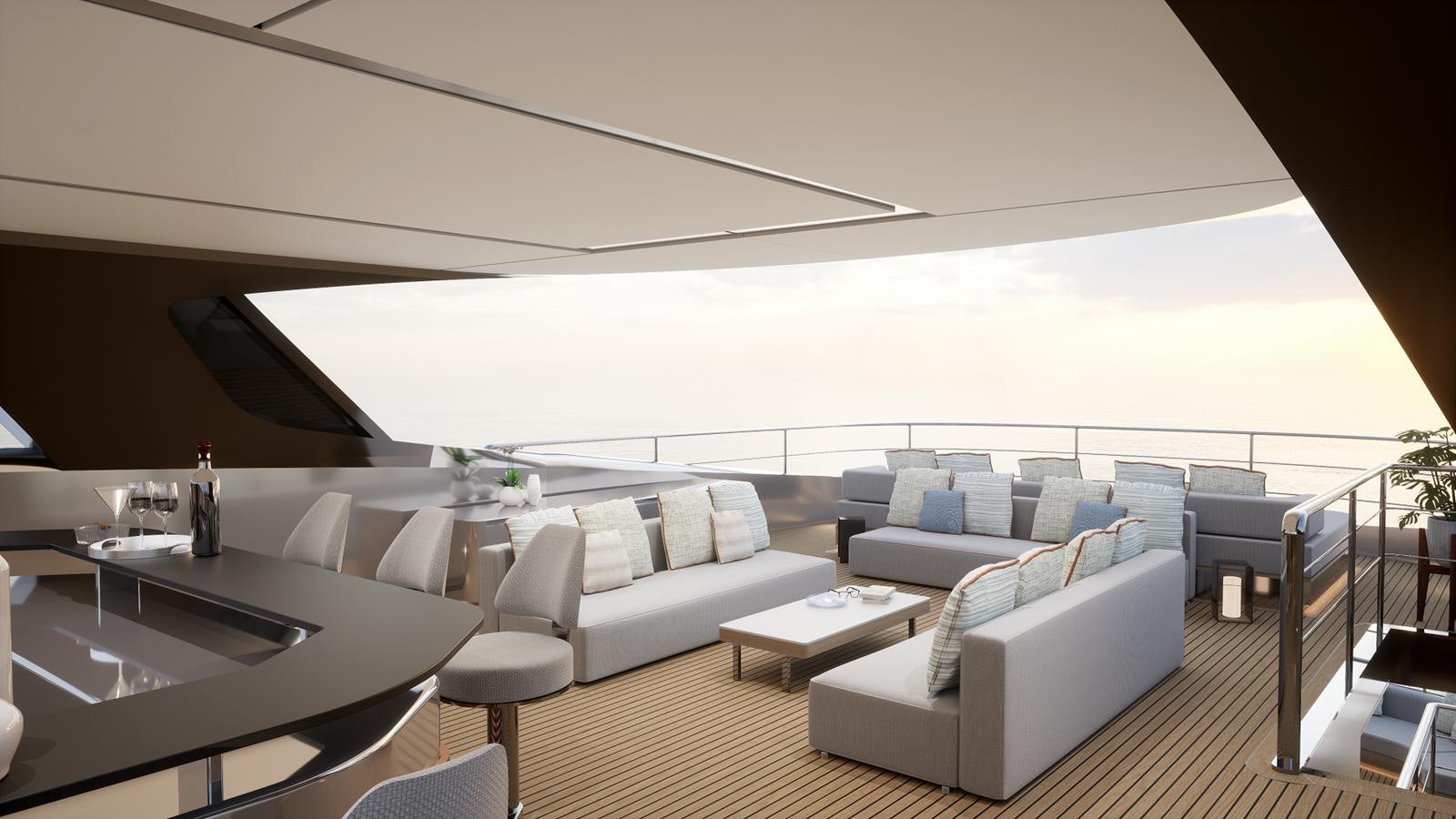 a living room with a large window aboard NL45/01 Yacht for Sale