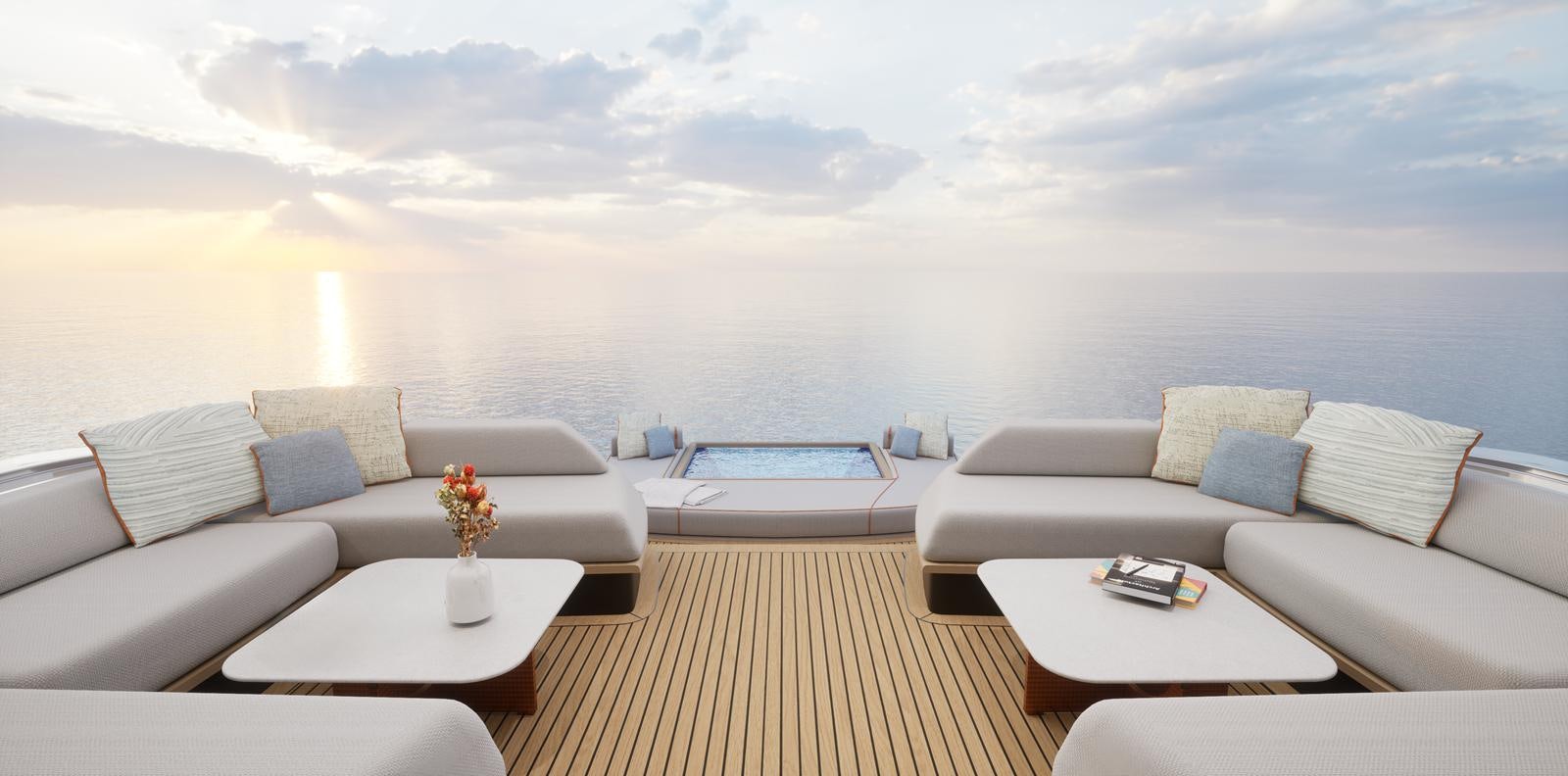 a living room with a large sky aboard NL37 Yacht for Sale