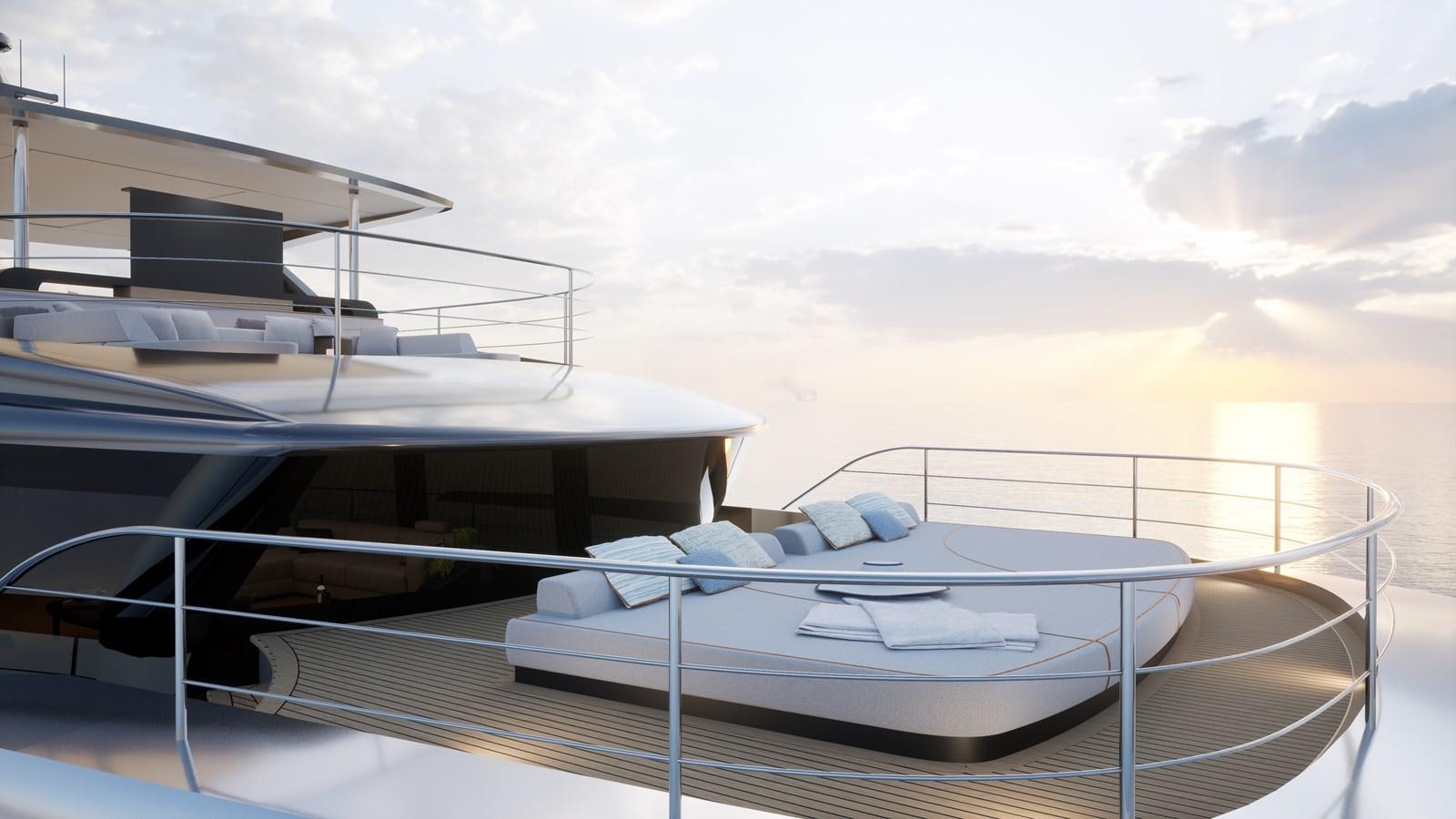 a white boat on a deck aboard NL37 Yacht for Sale