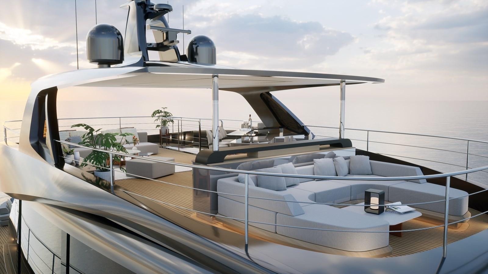 a deck with a large white boat and a large black object on it aboard NL37 Yacht for Sale