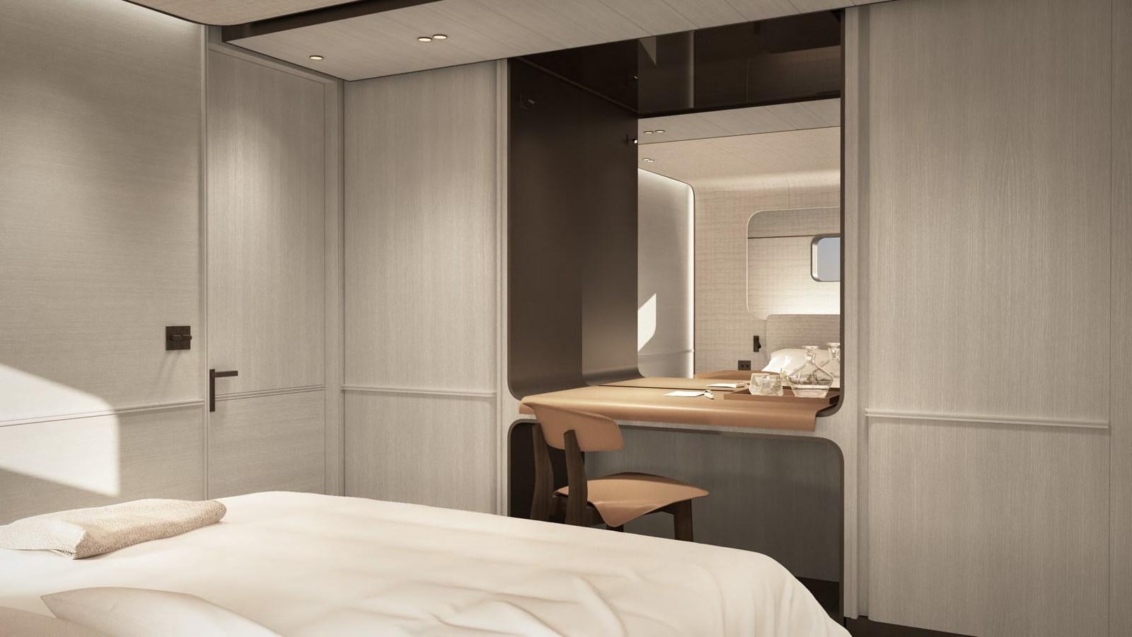 a room with a desk and a bed aboard NL37 Yacht for Sale