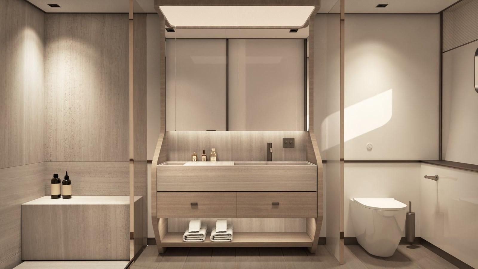 a bathroom with a sink and a toilet aboard NL37 Yacht for Sale