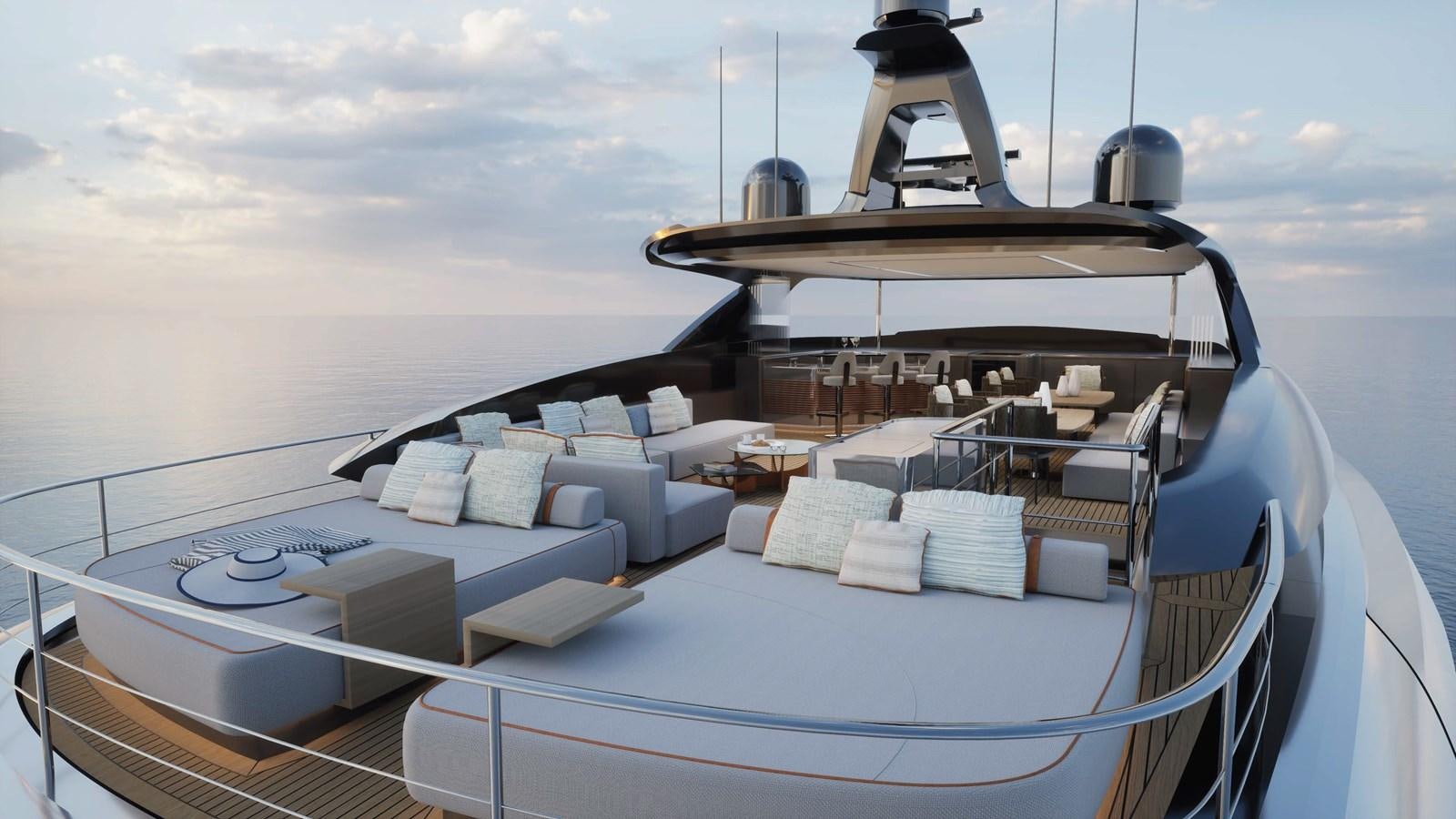 a boat with a deck and a deck with chairs on it aboard NL30 Yacht for Sale