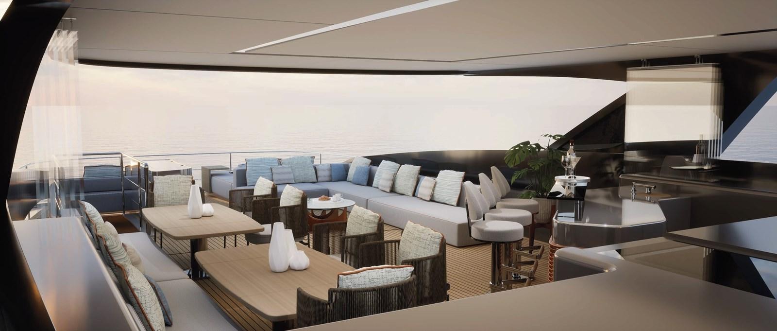 a room with a couch and a table and chairs aboard NL30 Yacht for Sale