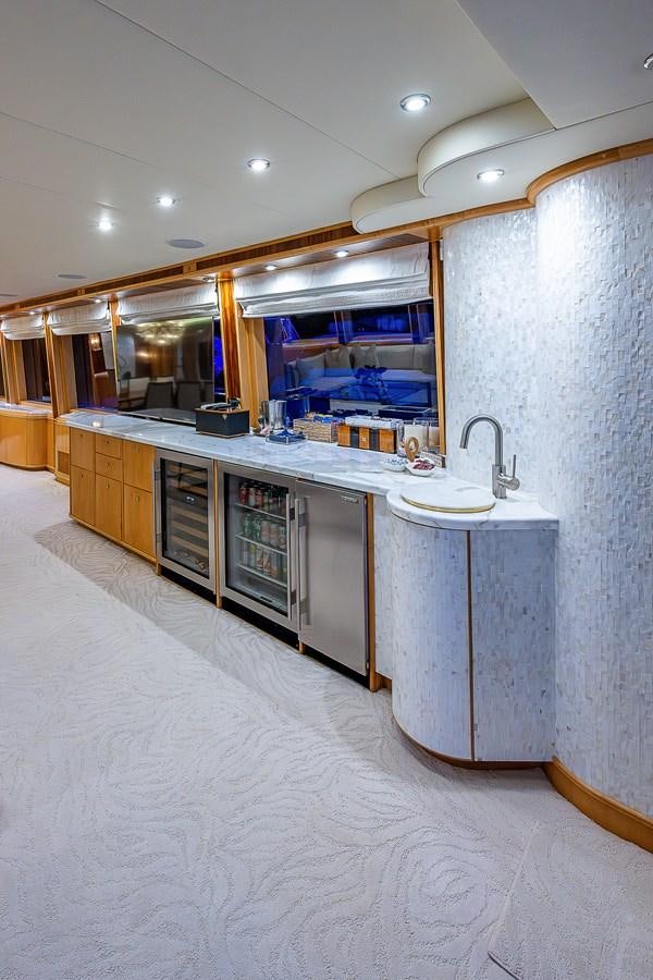 a large kitchen with a large counter aboard WIRE WE HERE Yacht for Sale