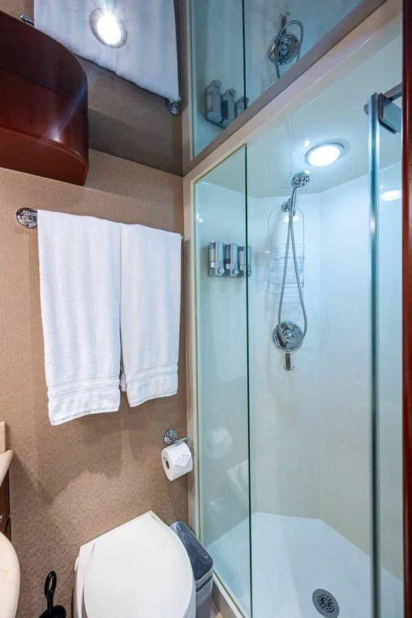a shower with a glass door aboard LADY LORRAINE Yacht for Sale
