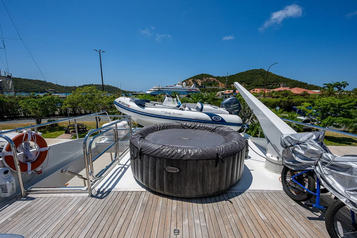 a boat on a deck aboard LADY LORRAINE Yacht for Sale