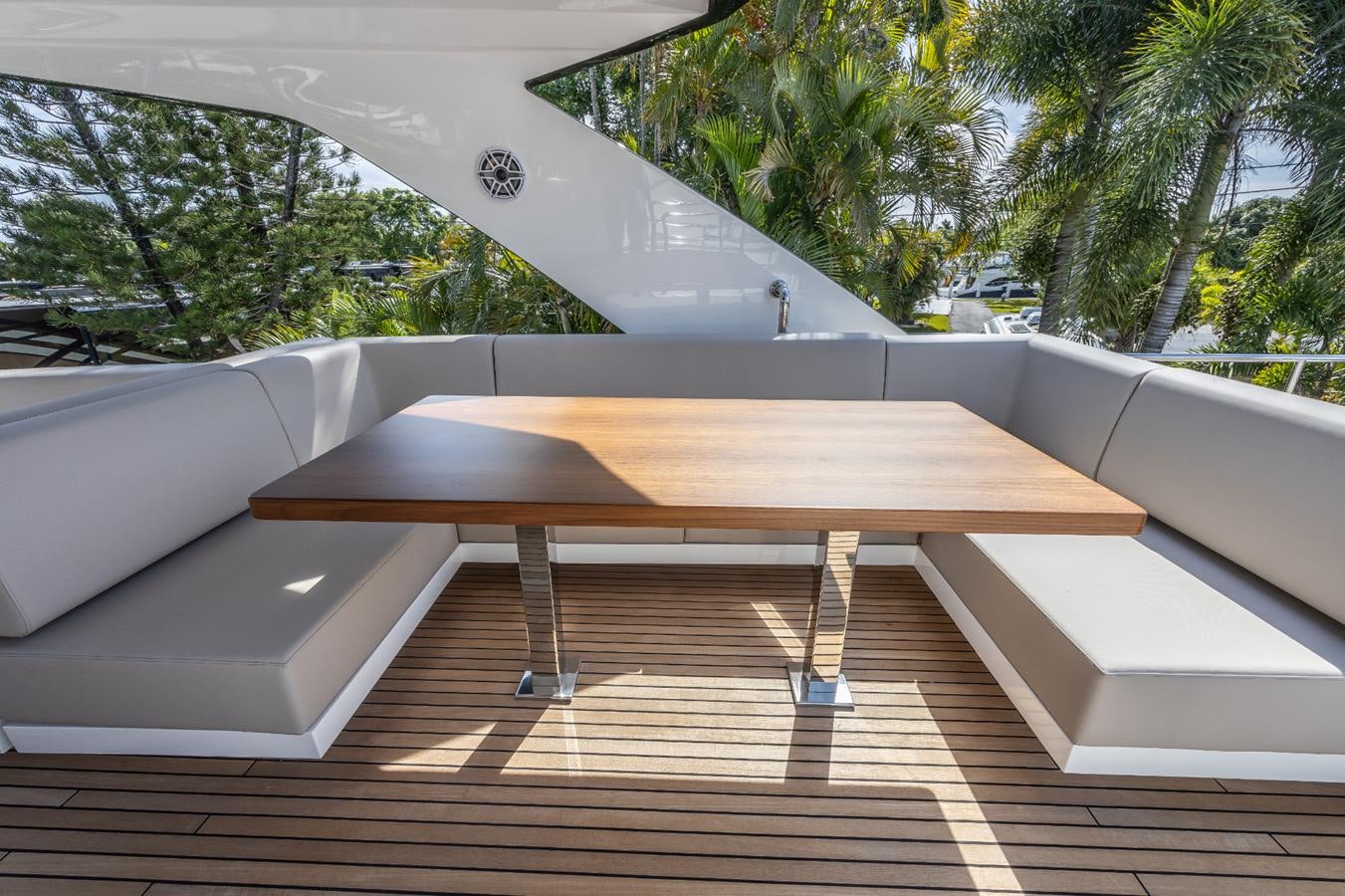 a large white table aboard 2024 ASTONDOA 66 FLYBRIDGE Yacht for Sale