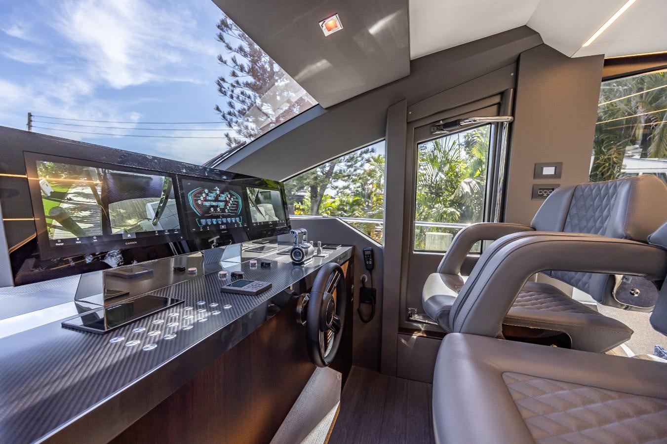 inside of a car aboard 2024 ASTONDOA 66 FLYBRIDGE Yacht for Sale