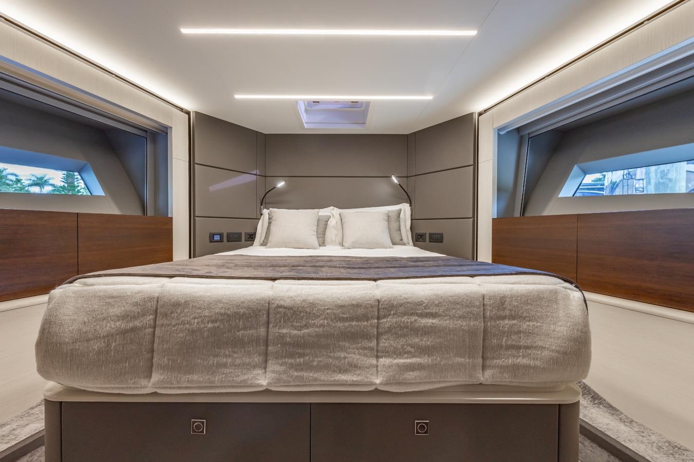 a bed in a room aboard 2024 ASTONDOA 66 FLYBRIDGE Yacht for Sale