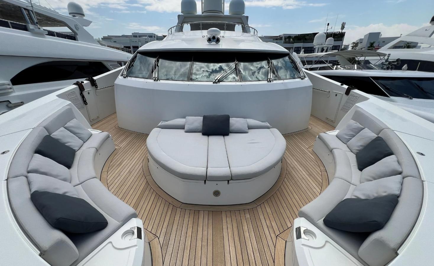 a white yacht on a deck aboard 2007 SUNSEEKER 37M Yacht for Sale