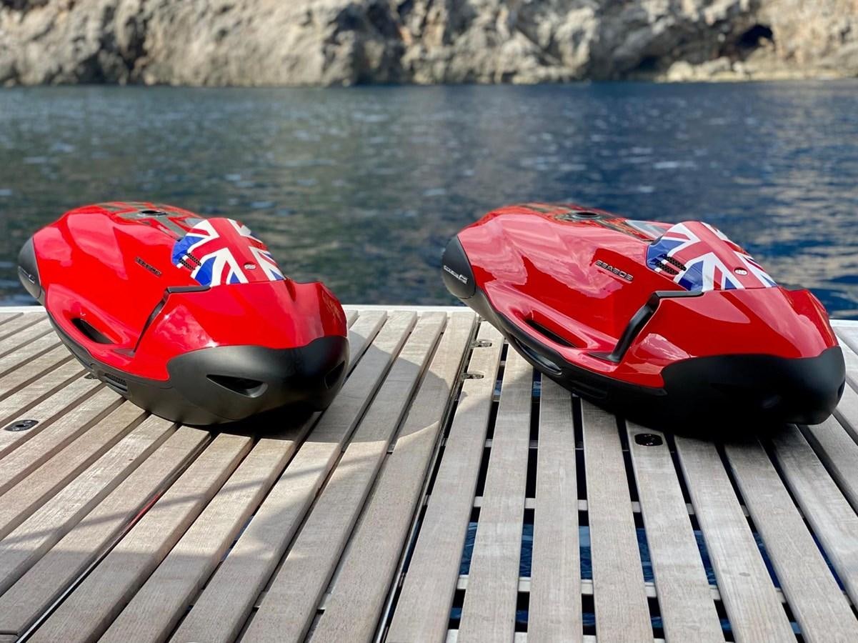 two kayaks on a dock aboard SKYE Yacht for Sale