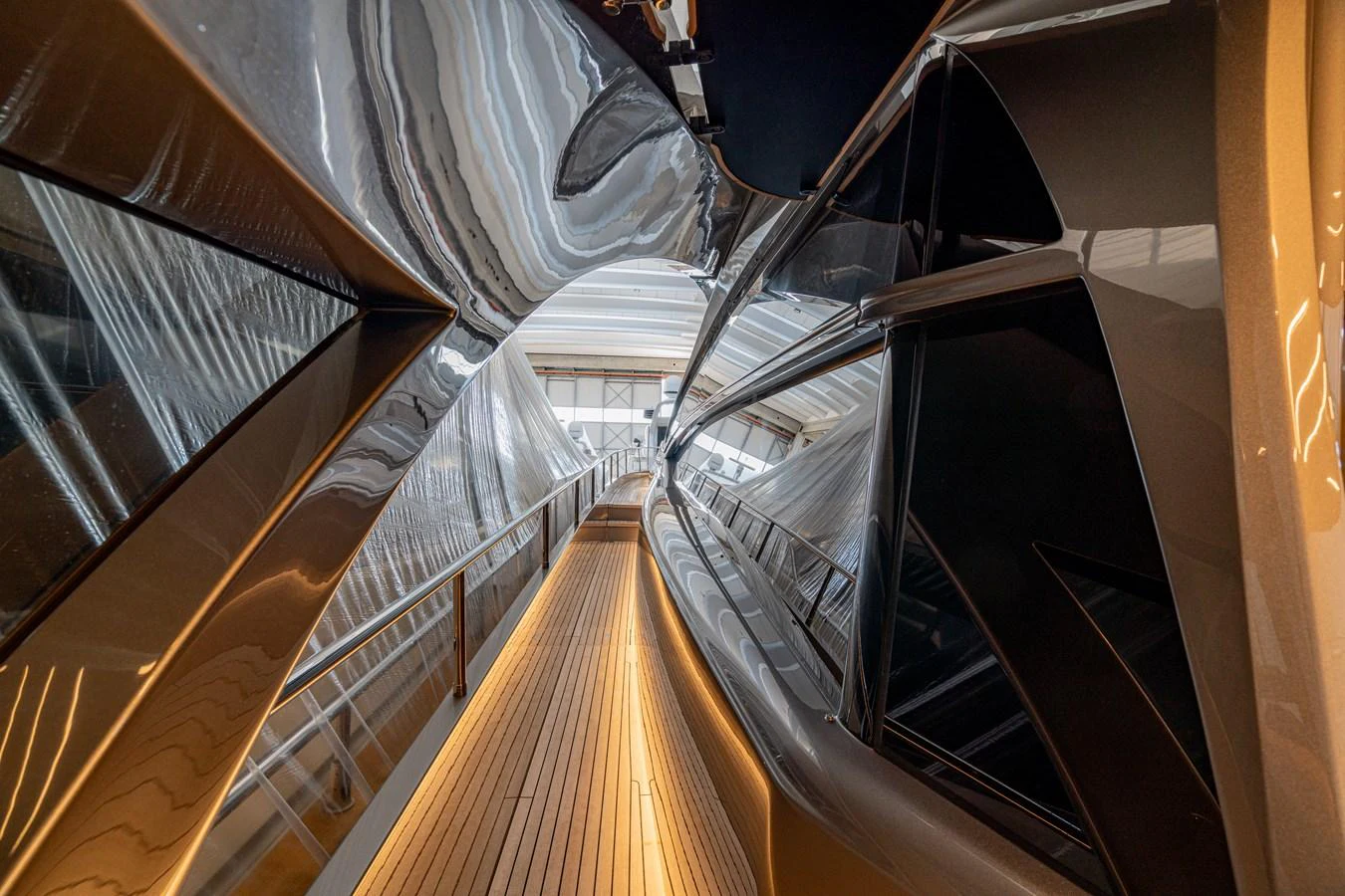 a staircase with a railing aboard SILVER BULLET Yacht for Sale