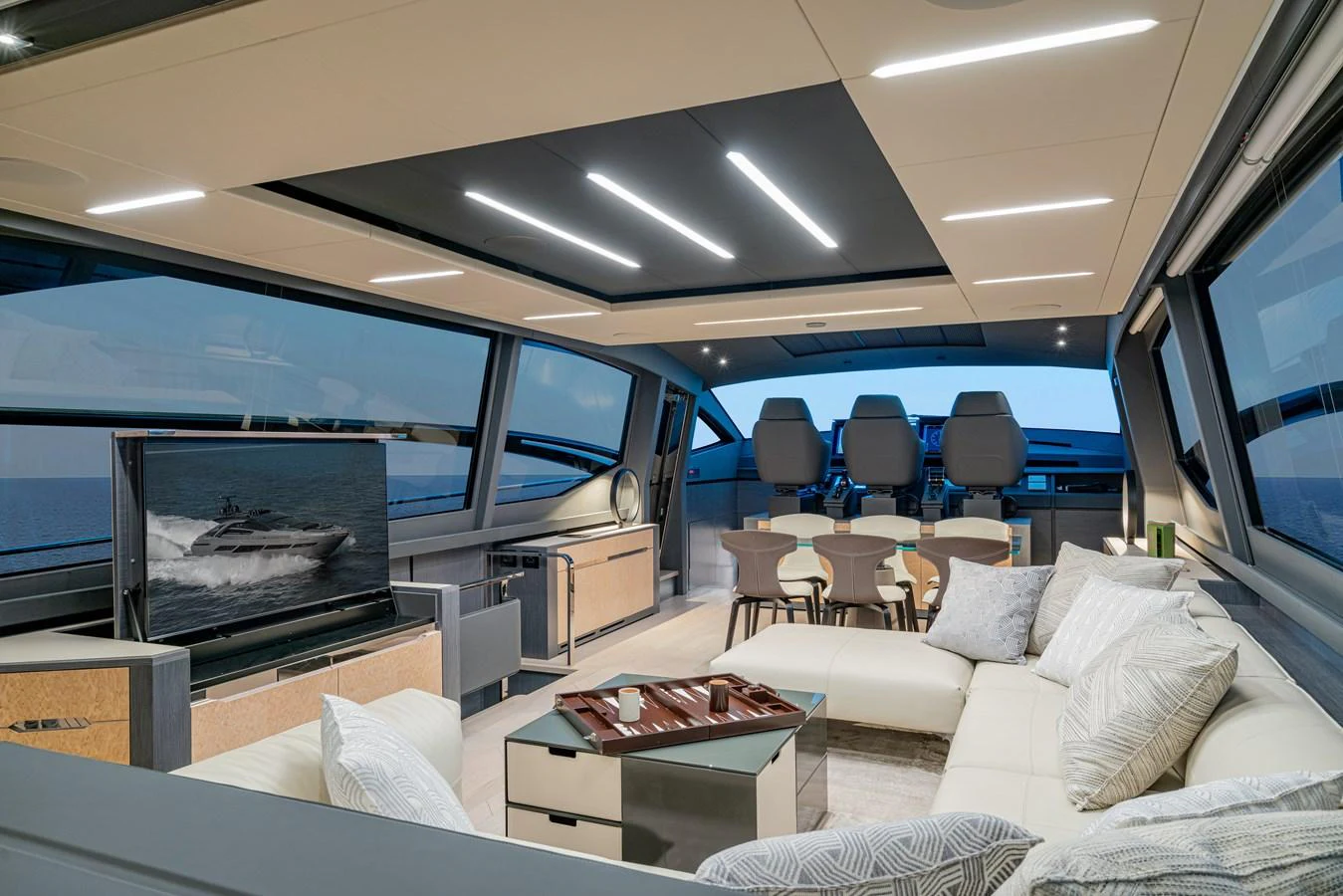 a room with a couch and a tv aboard SILVER BULLET Yacht for Sale