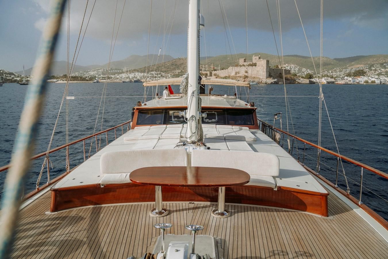 a boat on a deck aboard CUSTOM MADE MOTORSAILER Yacht for Sale