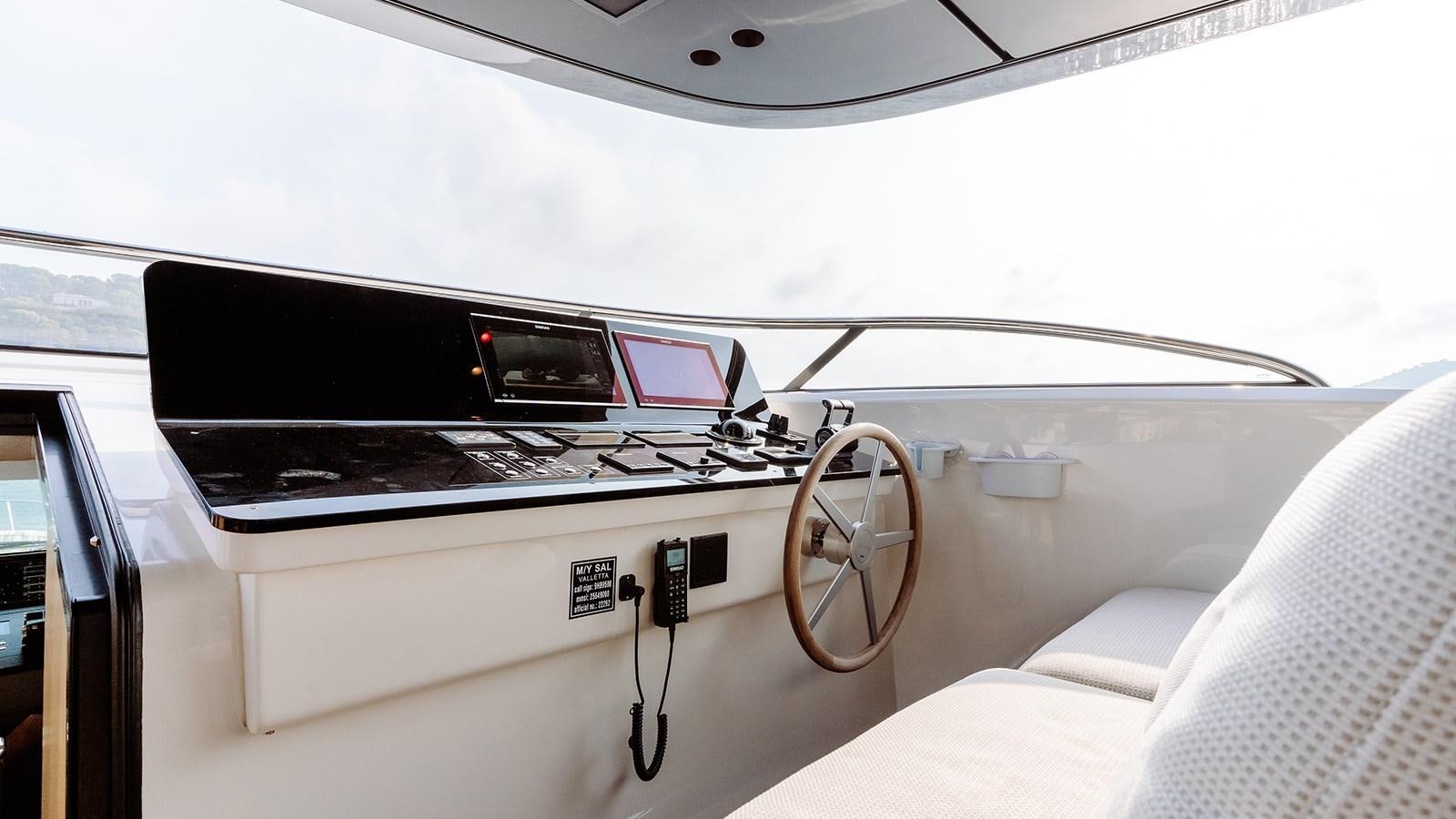 a white car with a black and silver laptop on top aboard SAL Yacht for Sale