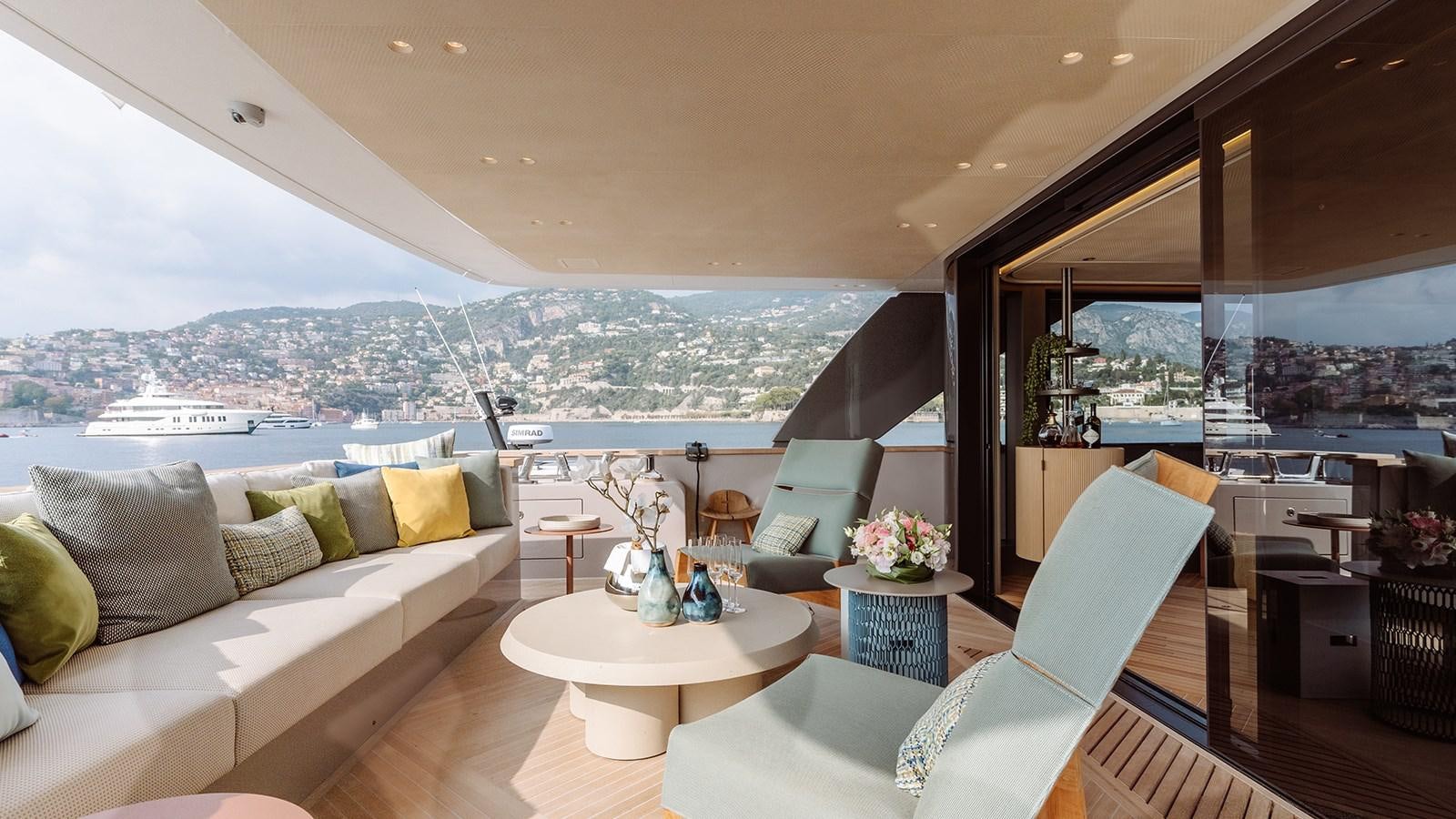 a living room with a large window aboard SAL Yacht for Sale