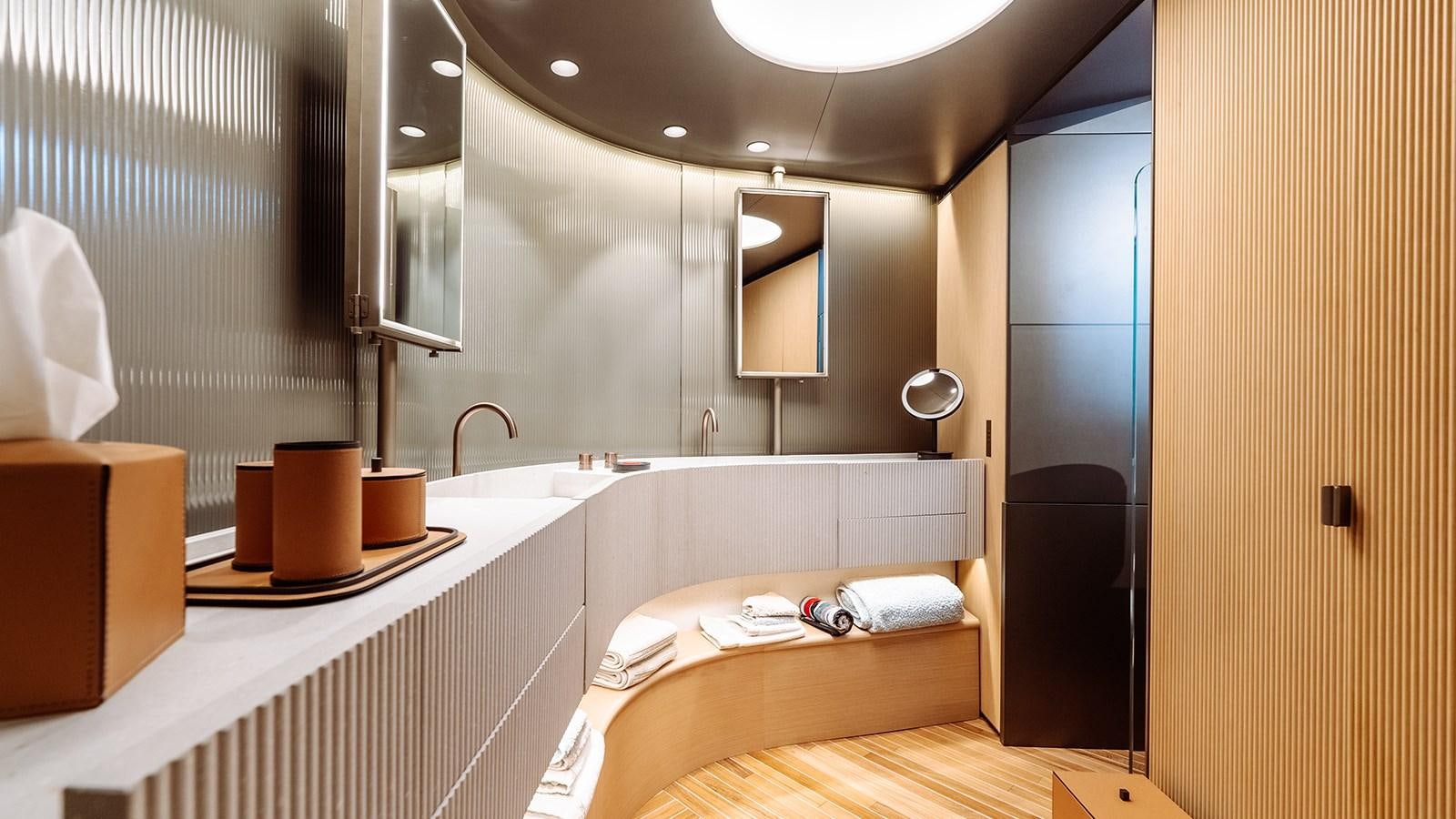 a bathroom with a couple of sinks aboard SAL Yacht for Sale