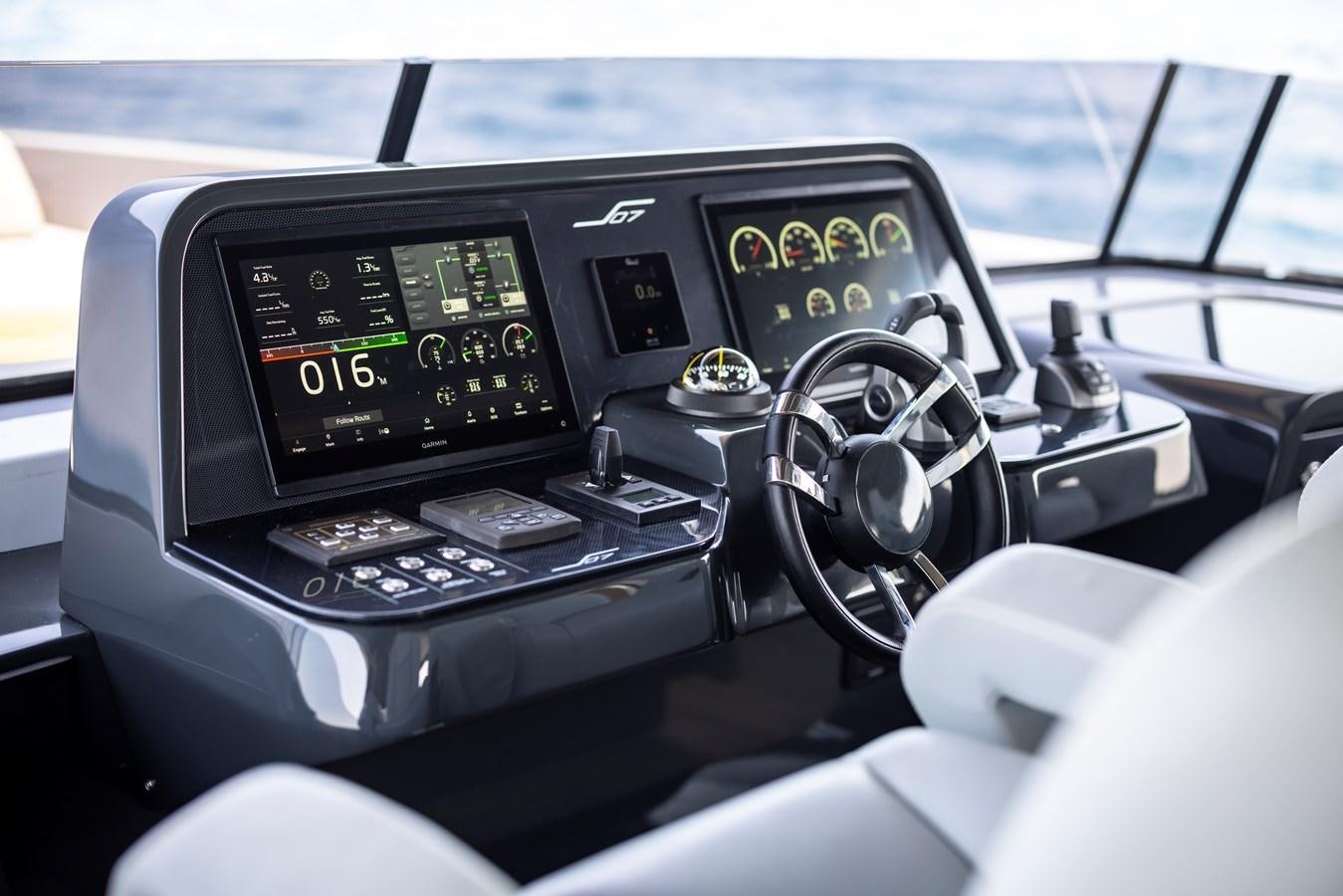 the inside of a car aboard S07 SPIDER Yacht for Sale