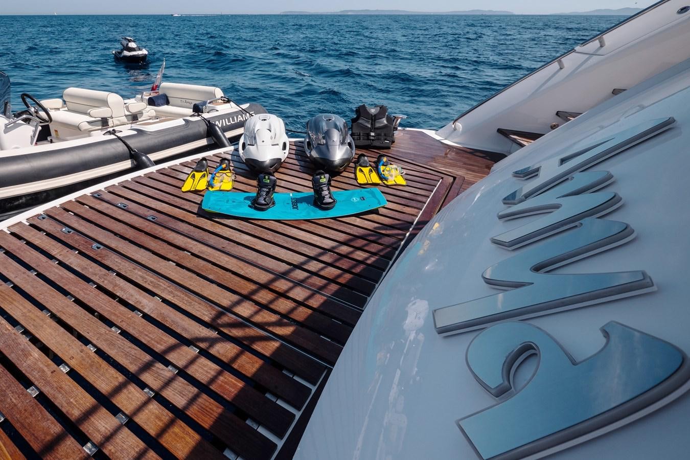 a boat with a metal railing and a metal object on the side aboard ANYA Yacht for Sale