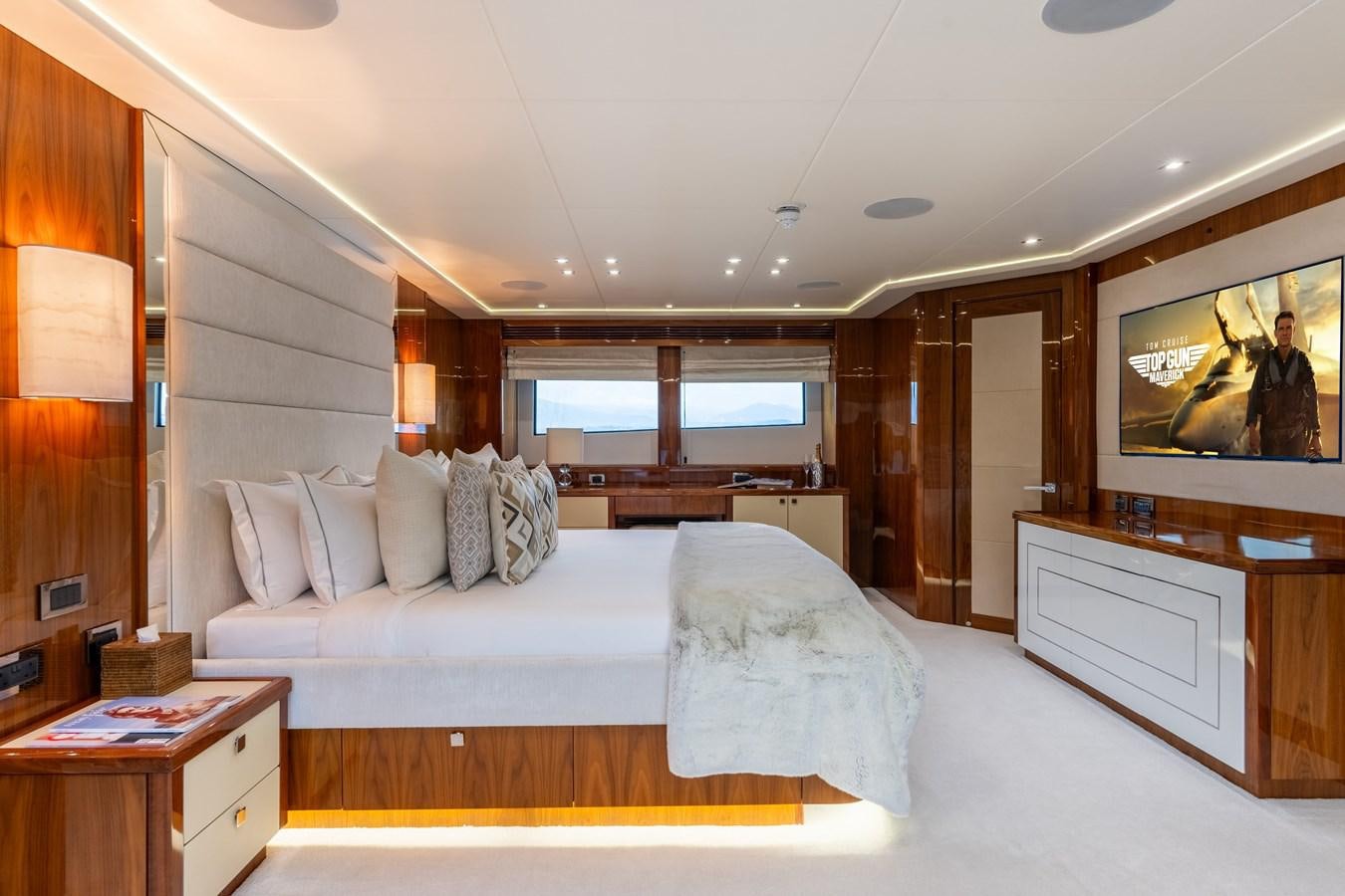 a large bedroom with a large bed aboard ANYA Yacht for Sale