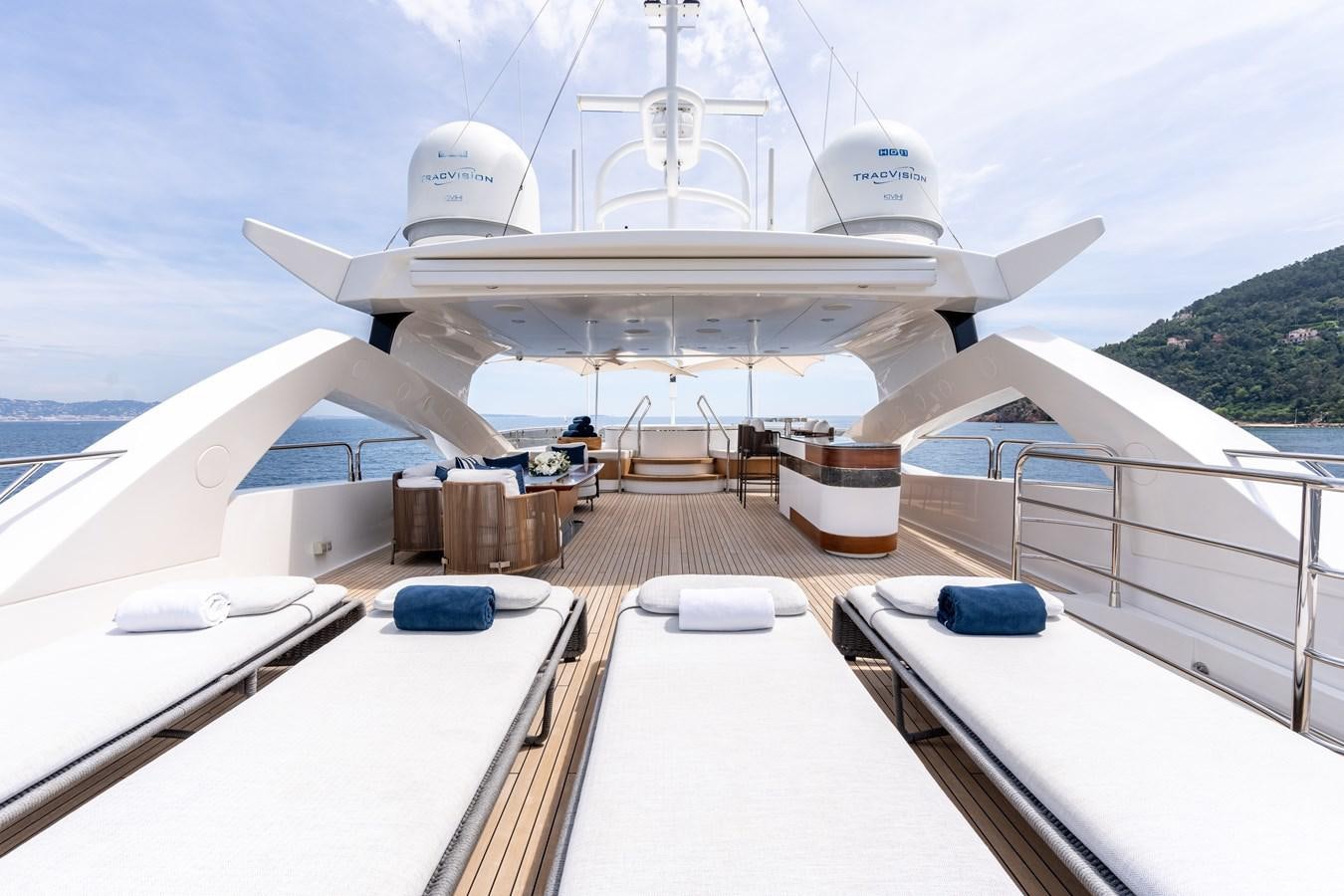 a large white ship docked aboard ANYA Yacht for Sale