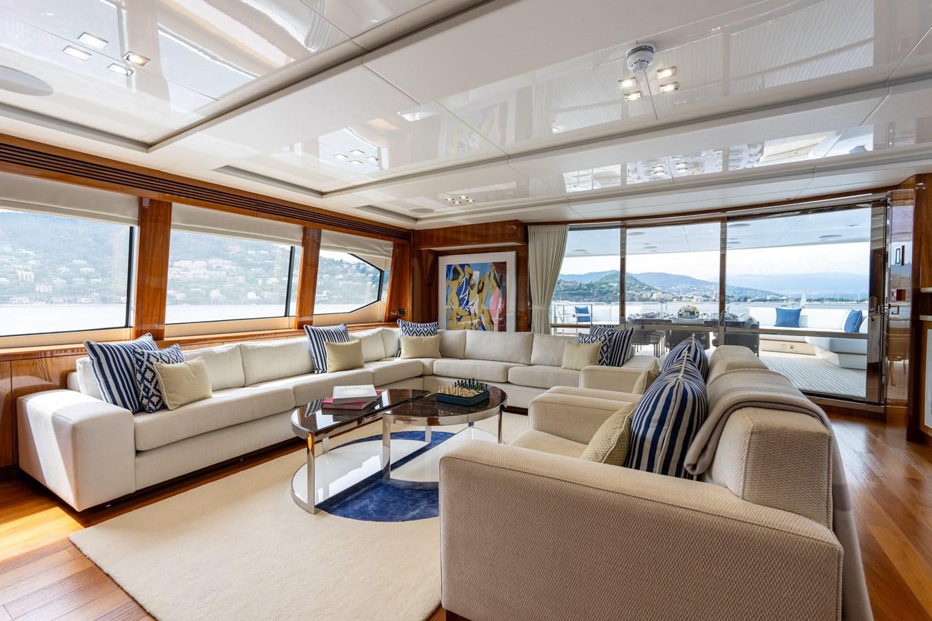 a living room with a large window aboard ANYA Yacht for Sale