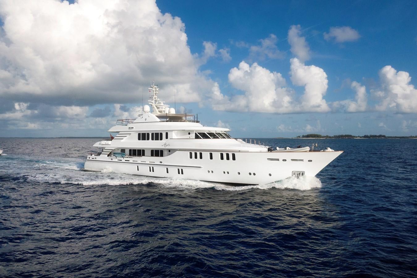 a white yacht in the water aboard MYSTIC Yacht for Sale
