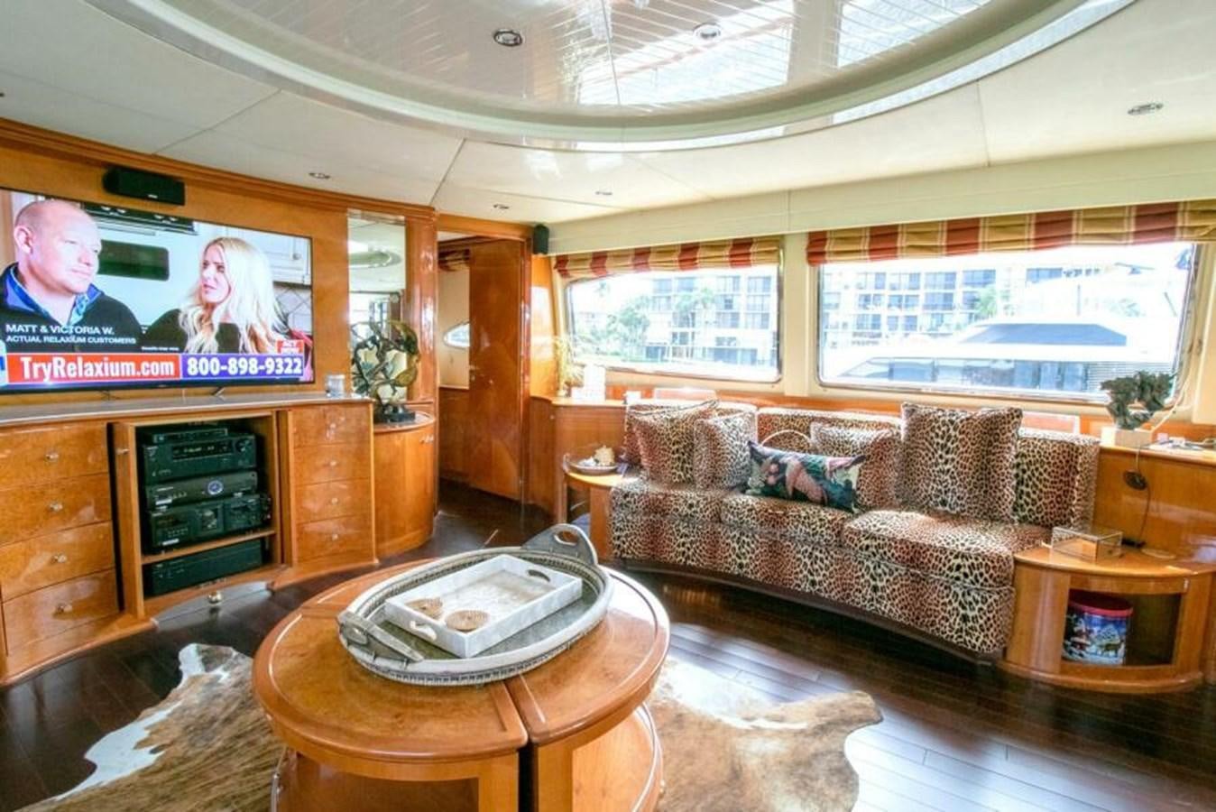 a living room with a large screen aboard SAND DOLLAR Yacht for Sale