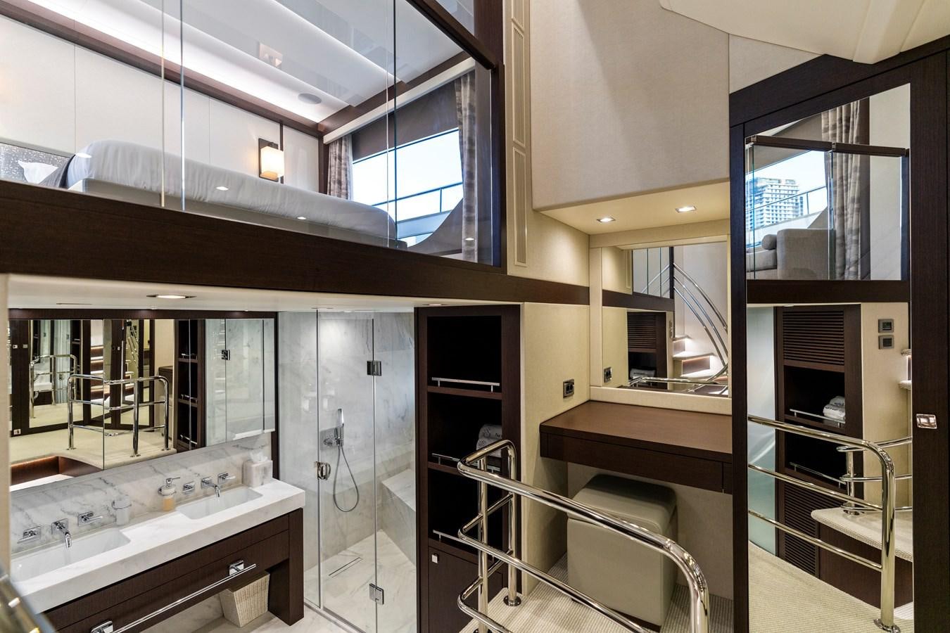 a bathroom with a sink and a mirror aboard NEW EDGE Yacht for Sale