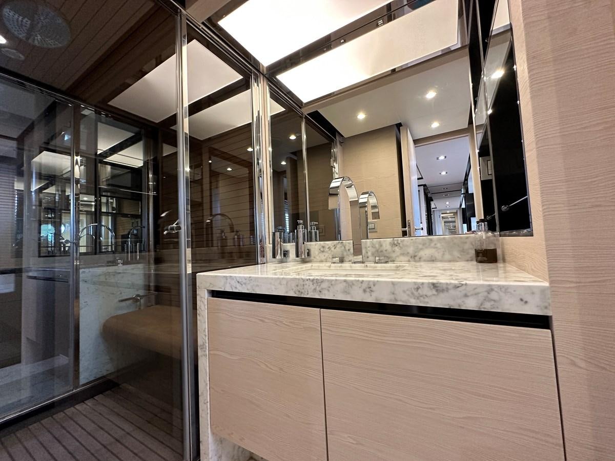 a bathroom with a countertop aboard SLINGSHOT Yacht for Sale