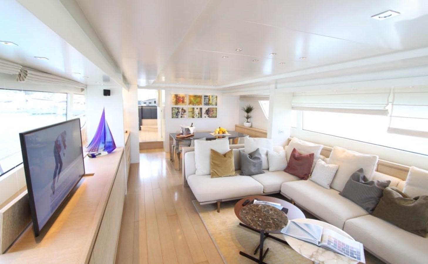 a living room with a large screen aboard ACCI Yacht for Sale