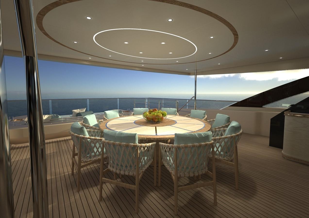 a room with a table and chairs aboard ANJELIF Yacht for Sale