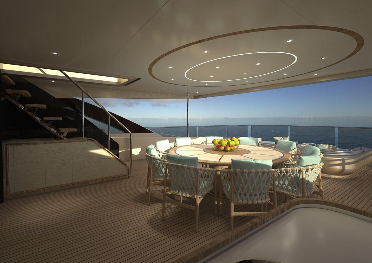a room with a table and chairs aboard ANJELIF Yacht for Sale