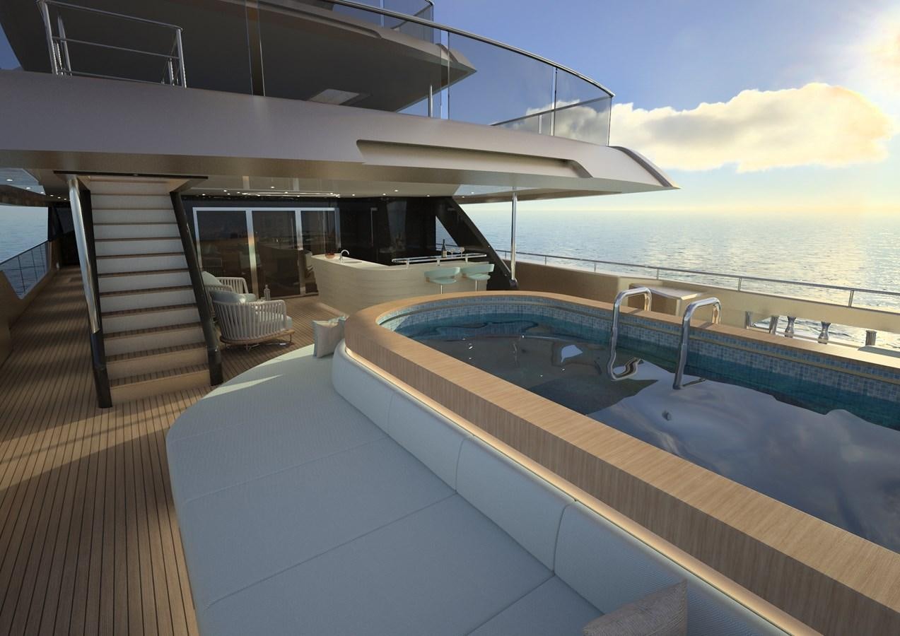 a large deck with a large pool aboard ANJELIF Yacht for Sale