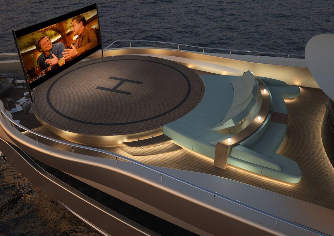 a large circular building with a round pool with a picture on the wall aboard ANJELIF Yacht for Sale