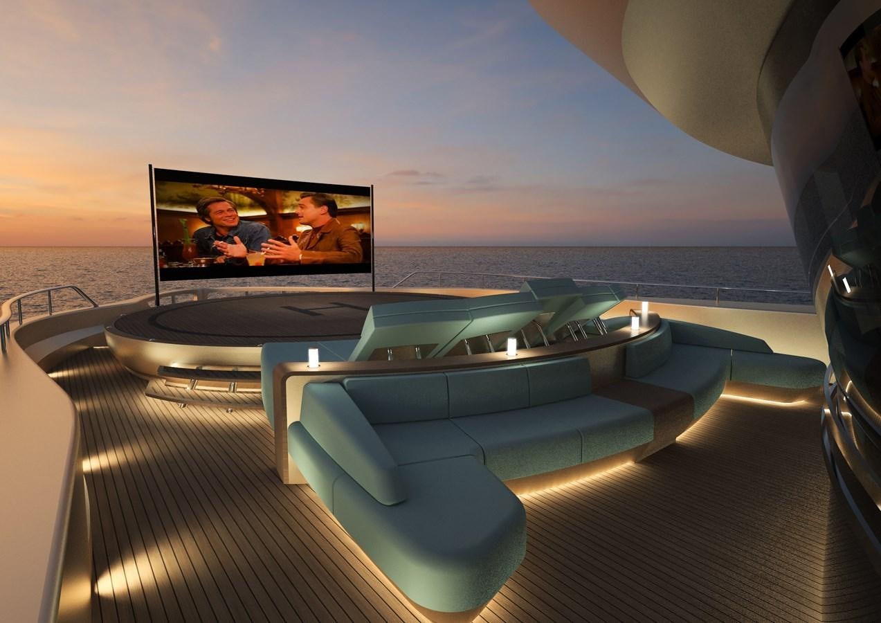 a room with a large bed and a tv on the wall aboard ANJELIF Yacht for Sale