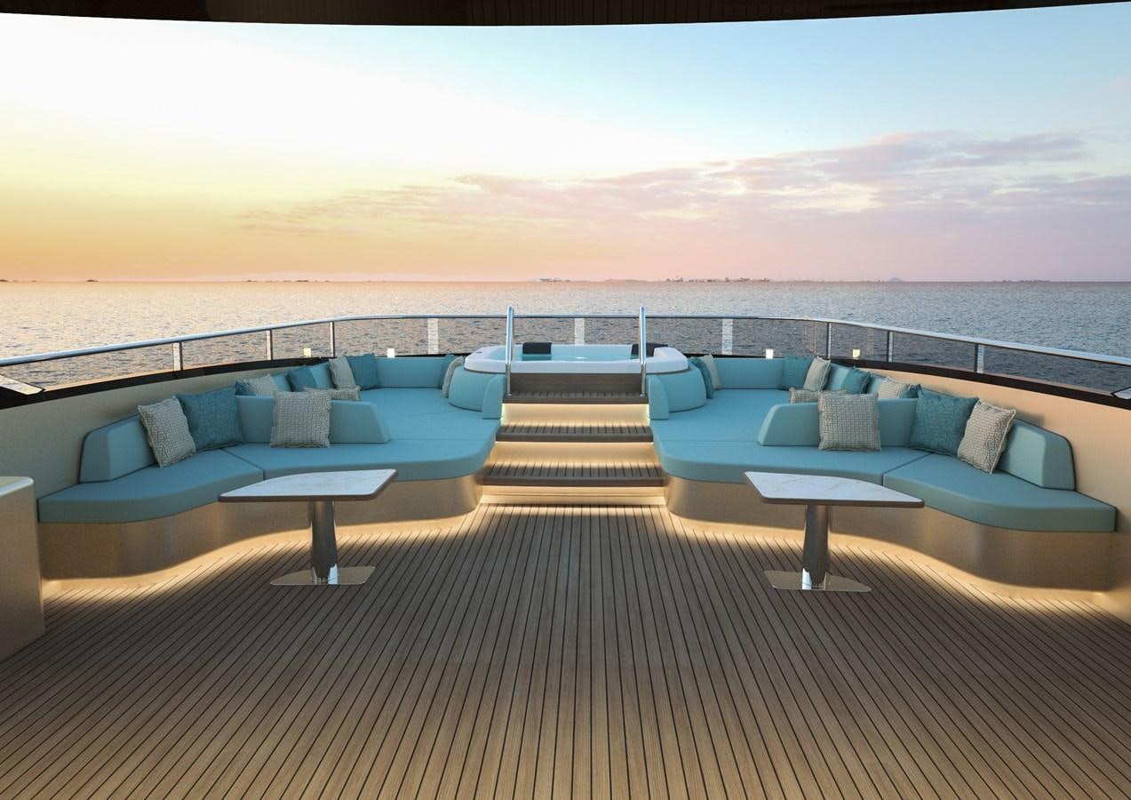 a deck with a couch and a table and chairs aboard ANJELIF Yacht for Sale